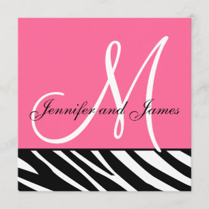 Wedding Invitations Zebra Monogram Names Pink