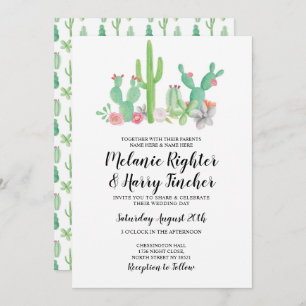 Wedding Invite Cactus Watercolor Floral Invite