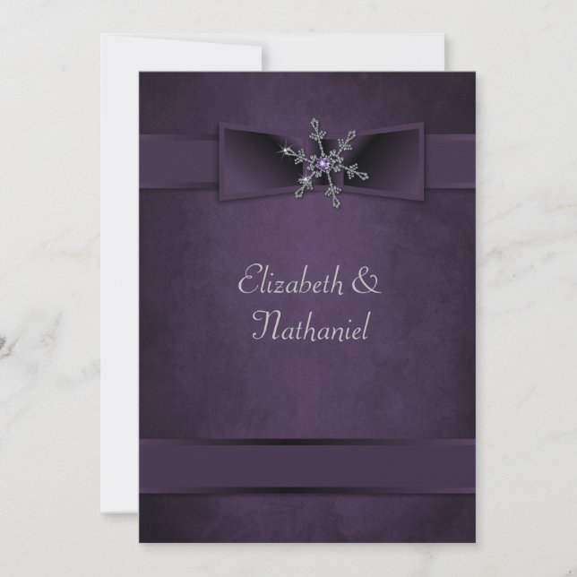 Wedding Invite Diamond Snowflake & Satin Ribbons (Front)