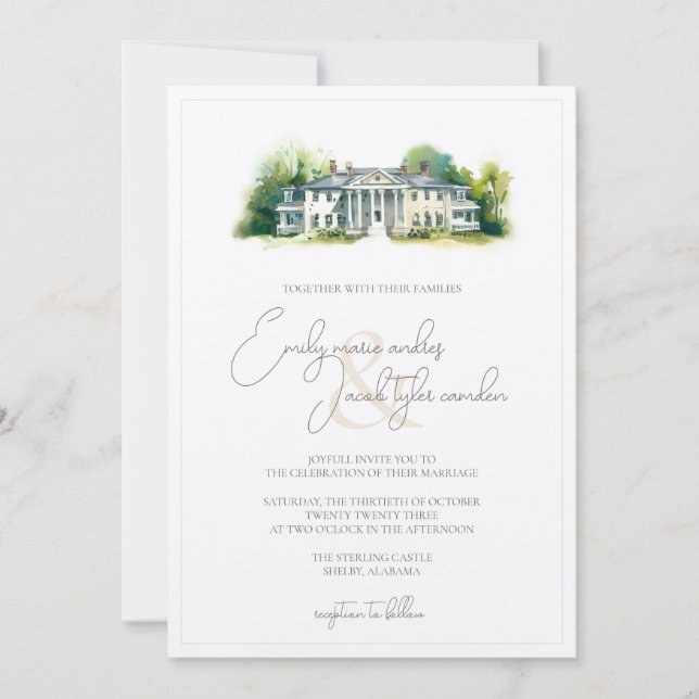 Wedding Invite - Elegant Estate in Watercolor (Front)