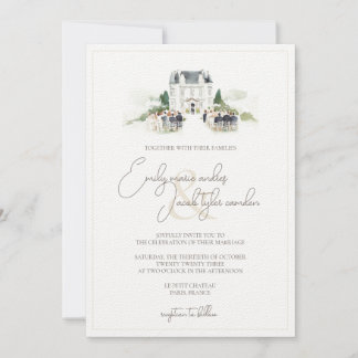 Wedding Invite - French Chateau in Watercolor
