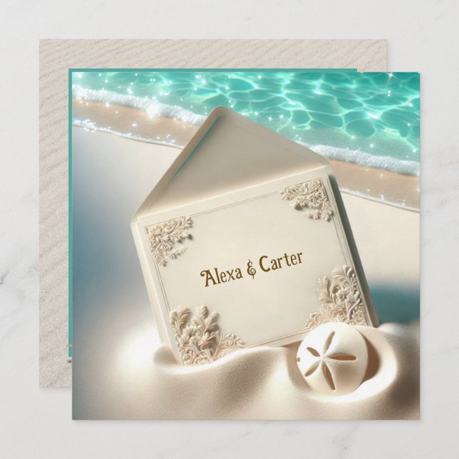 Wedding Invite In Beach Sand With Sand Dollar (Front/Back)