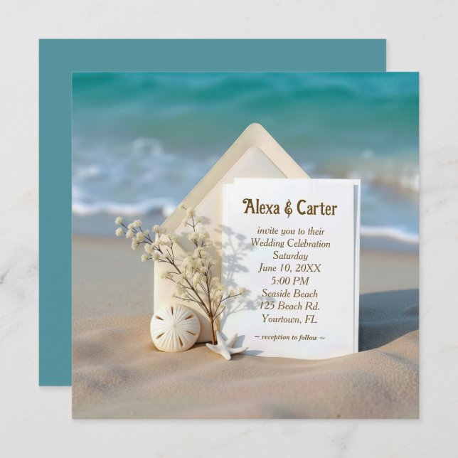 Wedding Invite In Beach Sand With Starfish (Front/Back)