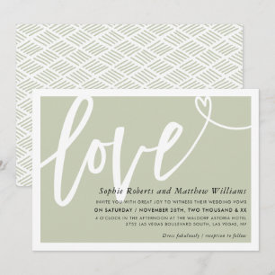 WEDDING INVITE love brush lettered sage green