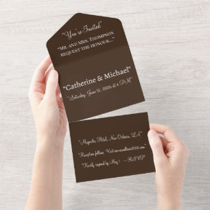 Wedding Invite Luxury Elegant Brown All-in-One