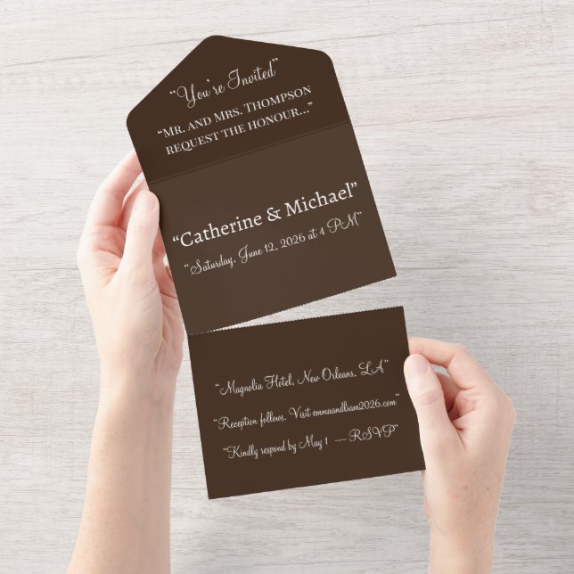 Wedding Invite Luxury | Elegant Brown All-in-One (Tearaway)