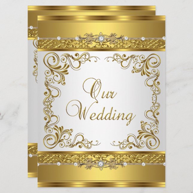 Wedding Invite Metallic Gold White Diamond (Front/Back)