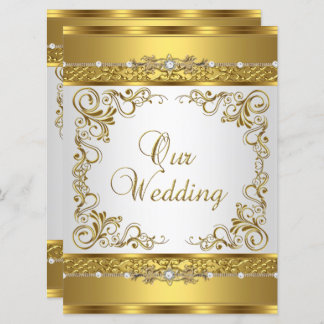Wedding Invite Metallic Gold White Diamond