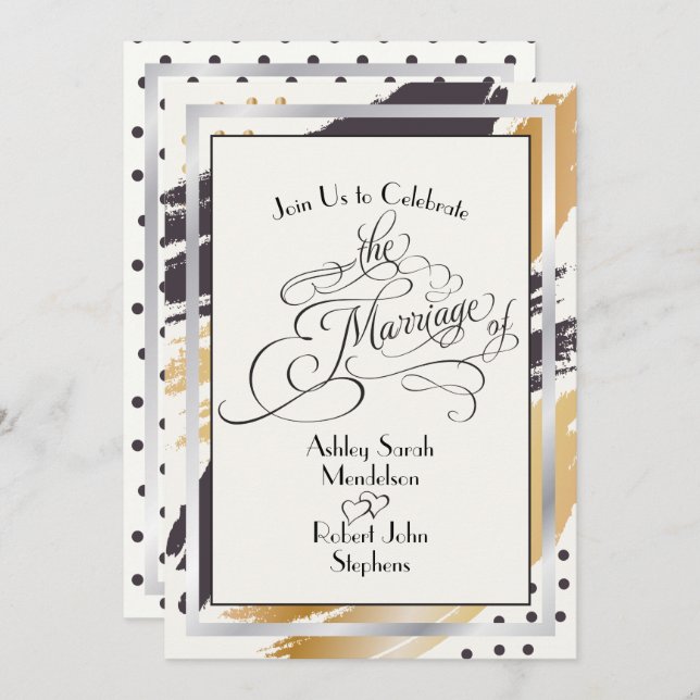 Wedding Invite Modern Paint Strokes and Typography (Front/Back)