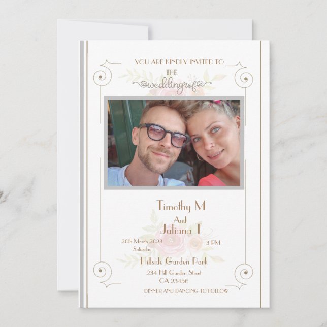 Wedding Invite Personalised Photo Name Address  (Front)