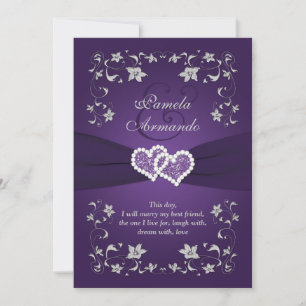 Wedding Invite   Purple, Silver, Floral, Hearts 2
