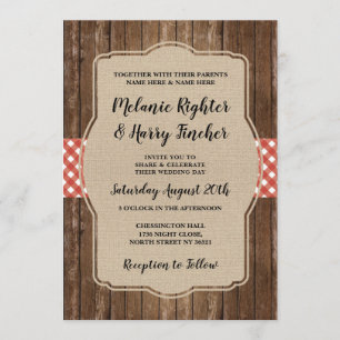 Wedding Invite Red Gingham BBQ Burlap