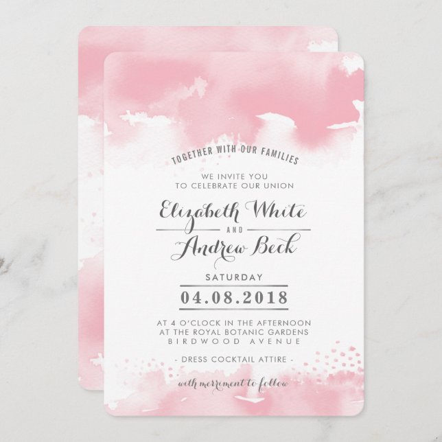 WEDDING INVITE stylish chic watercolor blush pink (Front/Back)