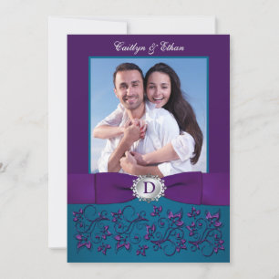 Wedding Invite   Teal, Purple Floral   Photo