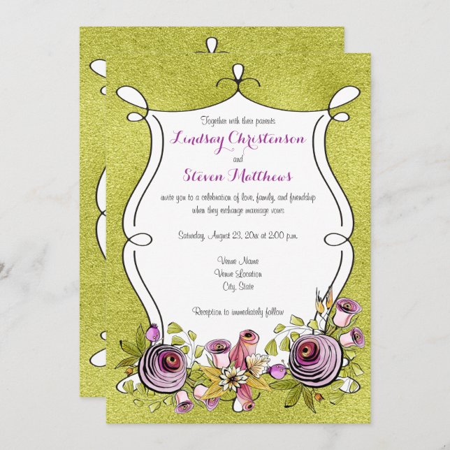 Wedding Invite | Whimsical Watercolor Florals (Front/Back)