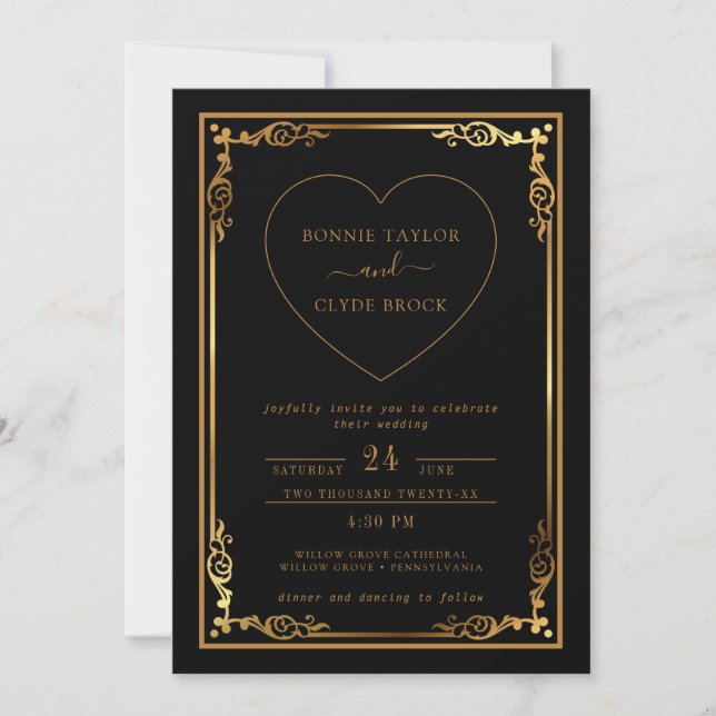 Wedding Invite with Modern Heart Accent Design (Front)