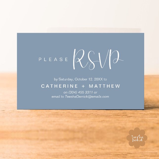 Wedding Invites RSVP Modern Minimalist Reminder (Wedding Invitation RSVP Modern Minimalist Design Reminder Email Phone Texting in Dusty Blue)