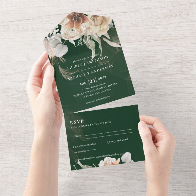 Wedding Invites with RSVP | BOHO Pampas Grass  (Tearaway)