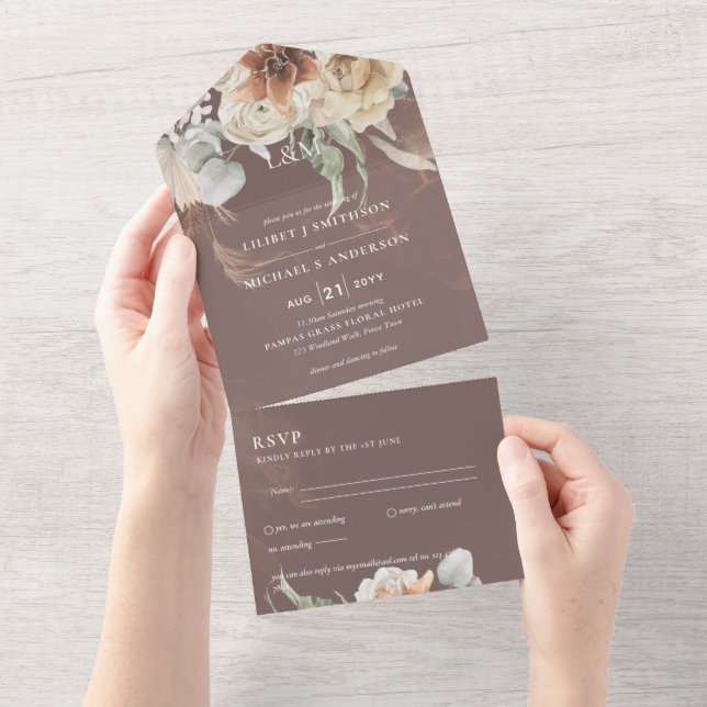 Wedding Invites with RSVP | BOHO Pampas Grass  (Tearaway)