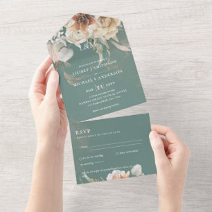 Wedding Invites with RSVP   BOHO Pampas Grass 