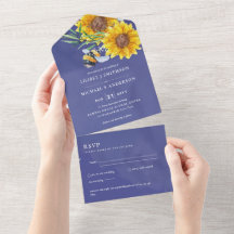 Wedding Invites with RSVP Rustic Sunflowers Bees