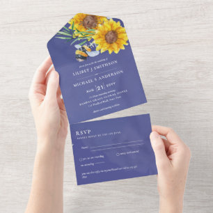 Wedding Invites with RSVP Rustic Sunflowers Bees