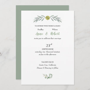 Wedding Italian Garden Green Leaves Gold Circle Invitation