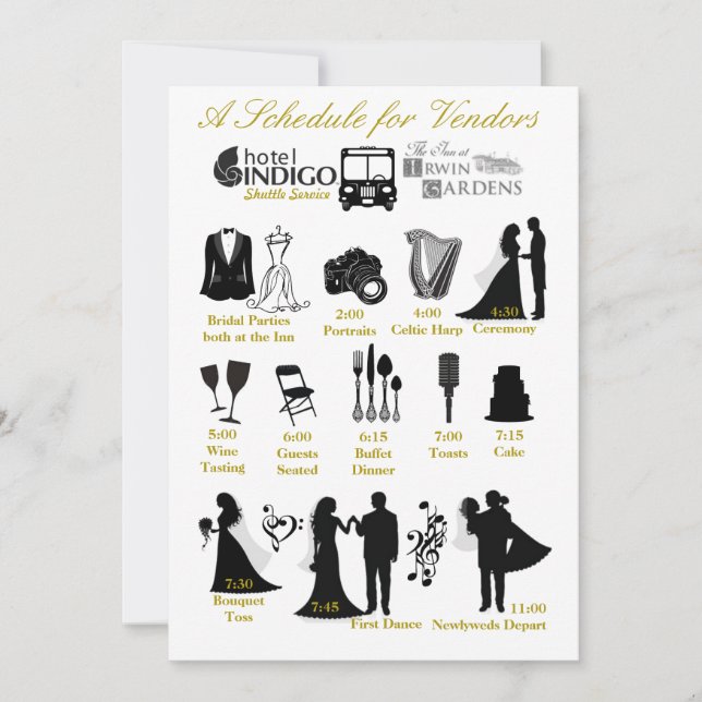Wedding Itenerary Schedule for Vendors Invitation (Front)