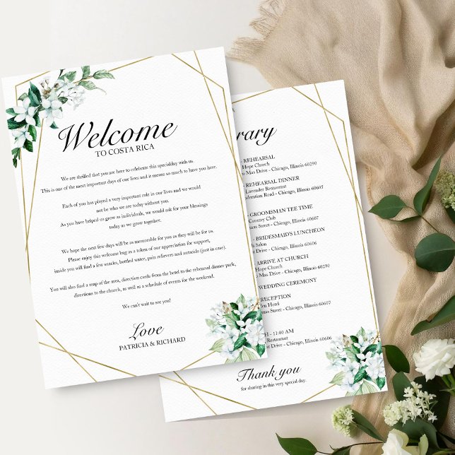 Wedding Itinerary Geometric Floral Greenery Invitation (Creator Uploaded)