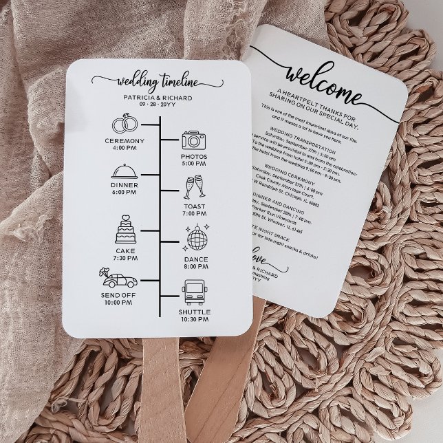 Wedding Itinerary Icon Chic Script Wedding Welcome Hand Fan (Creator Uploaded)