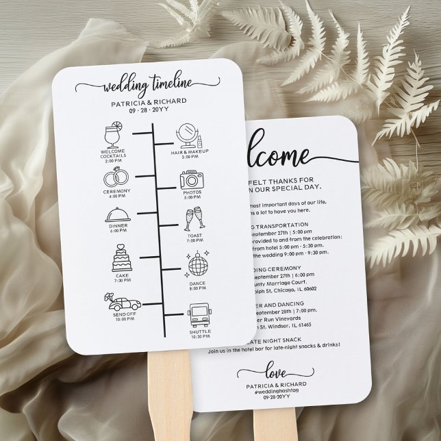 Wedding Itinerary Icon Chic Script Wedding Welcome Hand Fan (Creator Uploaded)