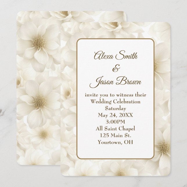 Wedding Ivory Flowers Invitation (Front/Back)
