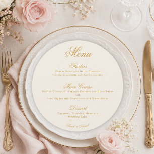 Wedding Ivory Gold Simple Elegant Script Round Menu