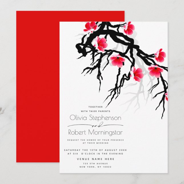 Wedding | Japanese Blossom Branch Floral Invitation (Front/Back)