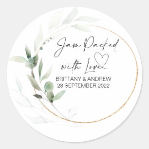 Wedding Jar Favor Jam Packed With Love Eucalyptus Classic Round Sticker