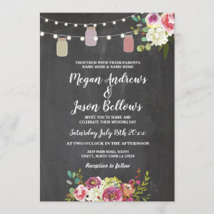 Wedding Jars Chalk Rustic Floral Lights Invitation