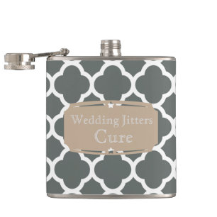 Wedding Jitters Cure Quatrefoil pattern Hip Flask