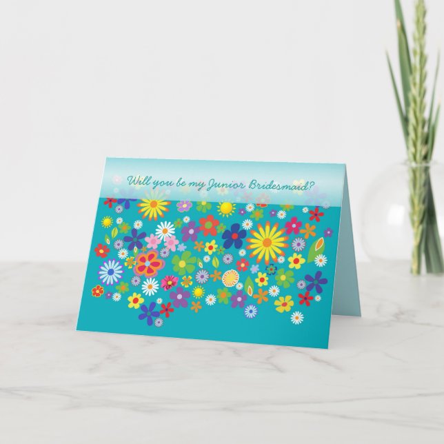 Wedding. Junior Bridesmaid. Colourful flower bed. Invitation (Front)
