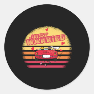Wedding Just Married Bride Groom Married Long Slee Classic Round Sticker
