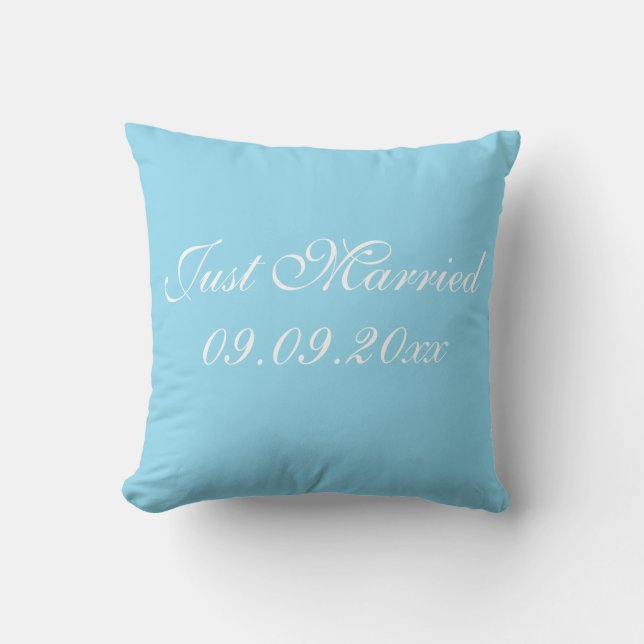 Wedding Just Married Throw Pillow turquoise white (Front)
