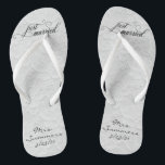 Wedding Just Married White Lace Personalised Bride Thongs<br><div class="desc">This design was created through digital art. It may be personalised by clicking the customise button and changing the colour, adding a name, initials or your favourite words. Contact me at colorflowcreations@gmail.com if you with to have this design on another product. Purchase my original abstract acrylic painting for sale at...</div>