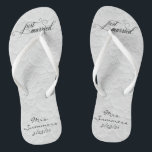 Wedding Just Married White Lace Personalised Bride Thongs<br><div class="desc">This design was created through digital art. It may be personalised by clicking the customise button and changing the colour, adding a name, initials or your favourite words. Contact me at colorflowcreations@gmail.com if you with to have this design on another product. Purchase my original abstract acrylic painting for sale at...</div>