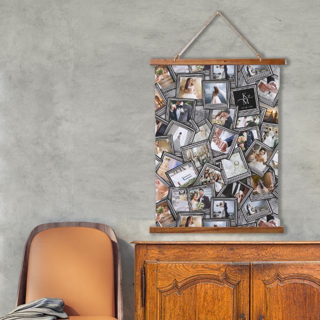 Wedding Keepsake 30 Photo Collage Black ID1065 Han Hanging Tapestry (Creator Uploaded)
