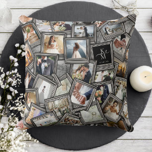 Wedding Keepsake 30 Photo Collage Black ID1065 Thr Cushion