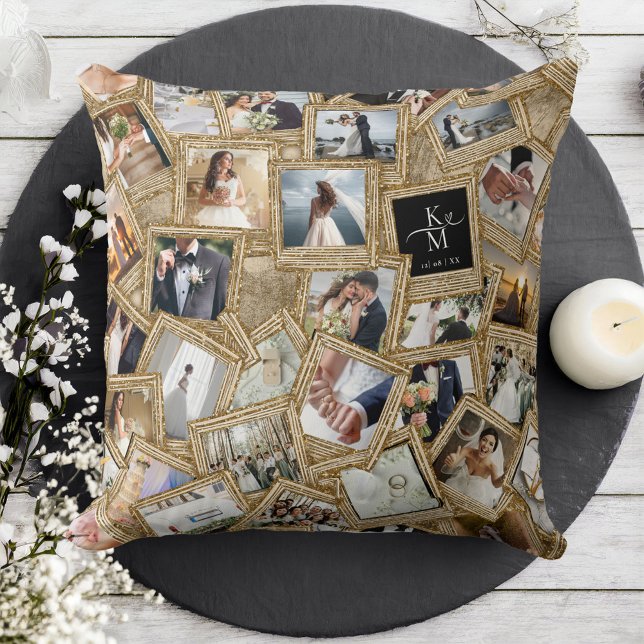 Wedding Keepsake 30 Photo Collage Gold ID1065 Cushion (Creator Uploaded)