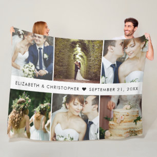 Wedding Keepsake 6 Square Photo Collage Fleece Blanket