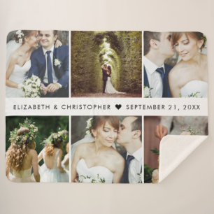 Wedding Keepsake 6 Square Photo Collage Sherpa Blanket