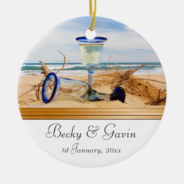 Wedding Keepsake Beach Wedding Ceramic Ornament (Front)