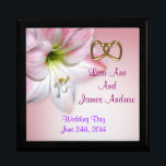 Wedding keepsake box<br><div class="desc">Wedding keepsake box with watercolor amaryllis flowers on canvas look background with names and date of the wedding couple. Perfect gift for bride and groom to save mementos from their special day. Customise with names and date. You can also change the font and the font colour. This beautiful box can...</div>