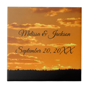 Wedding Keepsake Bright Orange Evening Sky Sunset Ceramic Tile